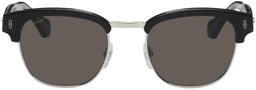 Cartier Black Round Sunglasses In Black-black-grey