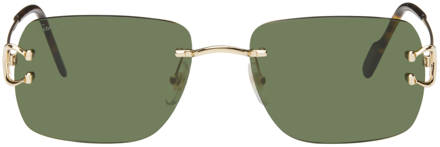 Shop Cartier Gold 'c De ' Sunglasses In Gold-gold-green