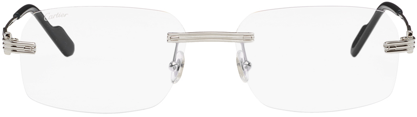 Cartier Silver Rectangular Sunglasses In Silver-silver-light