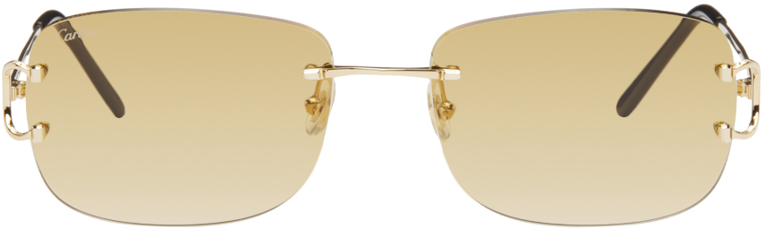 Cartier Gold Rectangular Sunglasses In Gold-gold-yellow