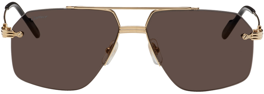 Shop Cartier Gold Aviator Sunglasses In Gold-gold-grey