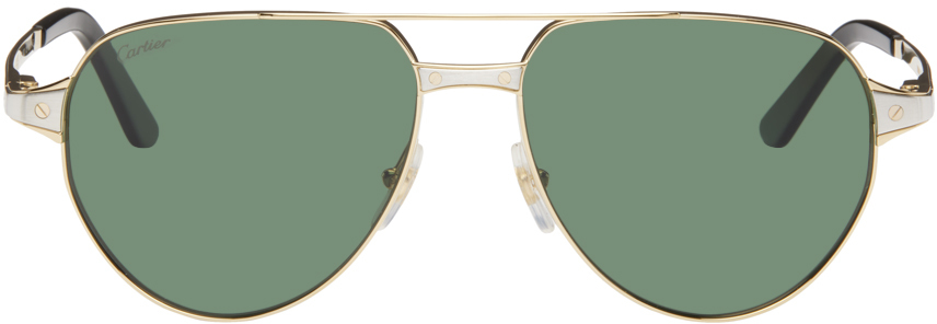 Cartier Gold 'santos De ' Sunglasses In Gold-gold-green