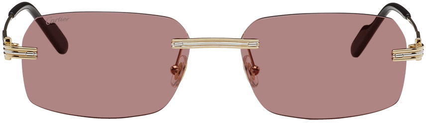 Cartier Gold Square Sunglasses In Gold-gold-red