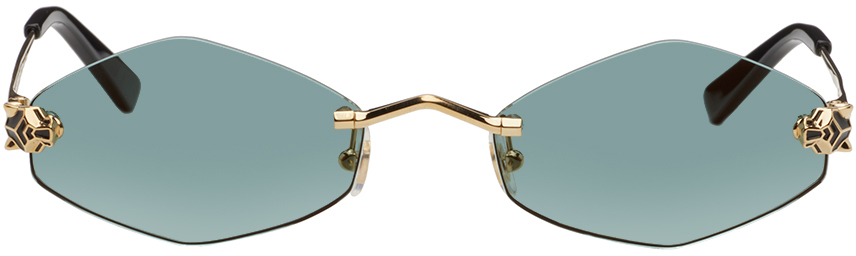 Cartier Gold 'panthère De ' Sunglasses In Gold-gold-green