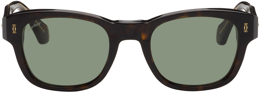 Cartier Tortoiseshell Square Sunglasses In Havana-havana-green