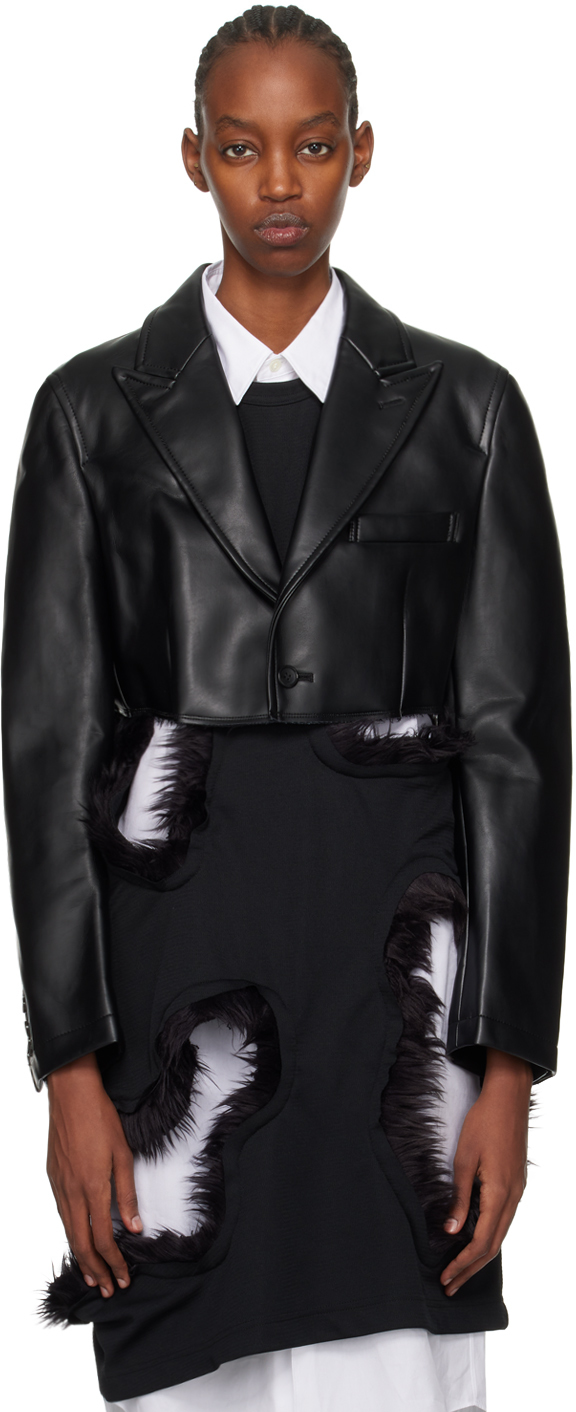Comme des Garçons Homme Plus: Black Padded Faux-Leather Jacket