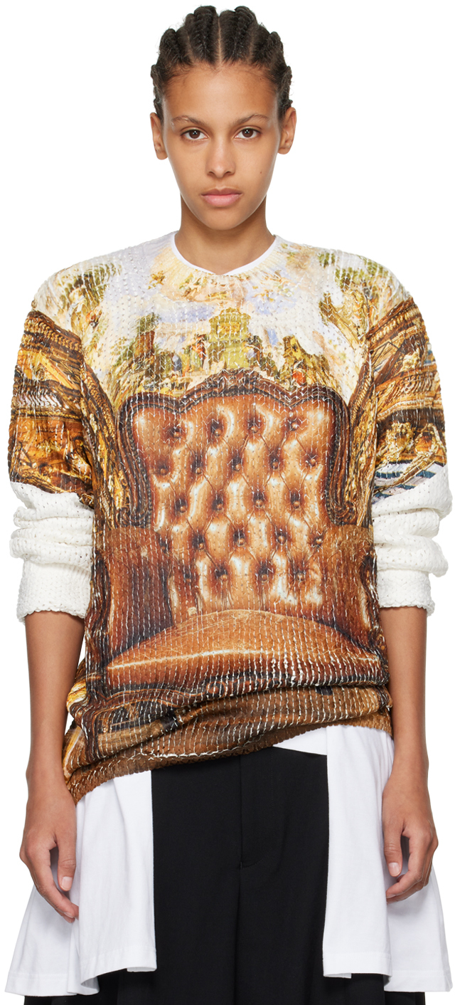 Comme Des Garçons Homme Deux Brown & White Printed Sweater In 1 White