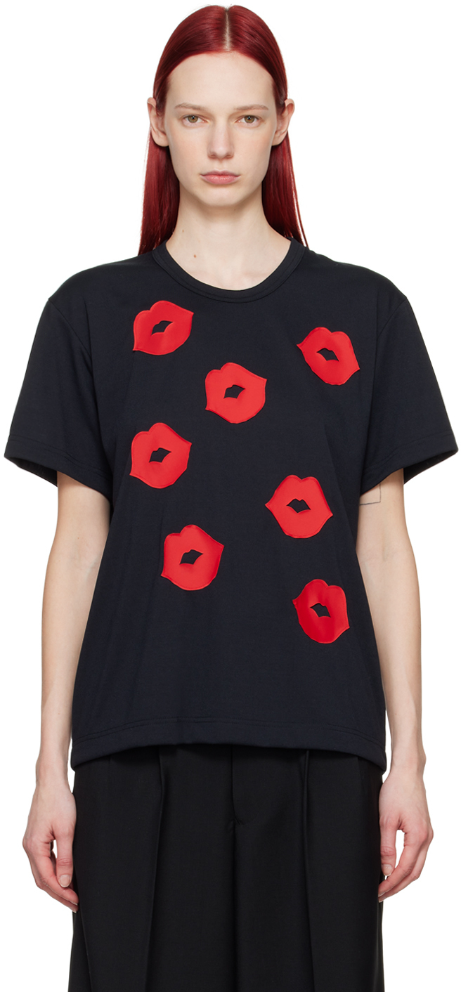 Comme Des Garçons Homme Deux Black Appliqué T-shirt In 1 Black/red