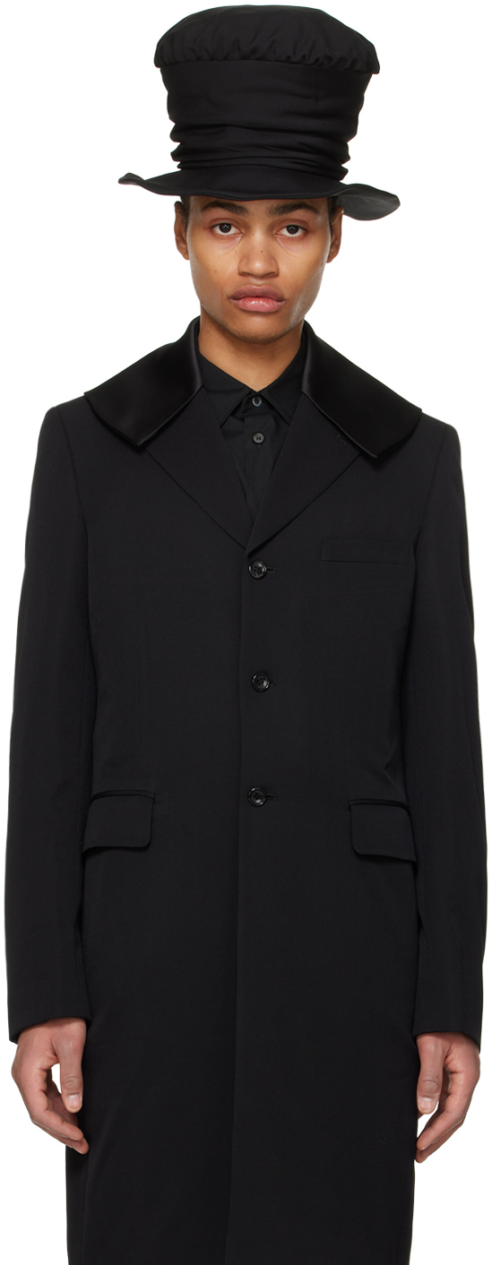 Shop Comme Des Garçons Homme Deux Black Sailor Collar Coat In Black X Black