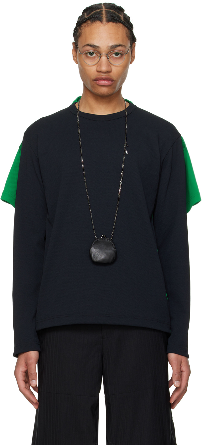 Shop Comme Des Garçons Homme Deux Black & Green Layered Long Sleeve T-shirt In Black X Green
