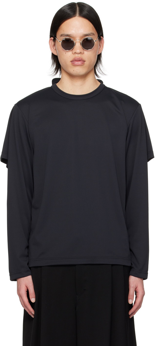 Black Layered Polo Long Sleeve T-Shirt