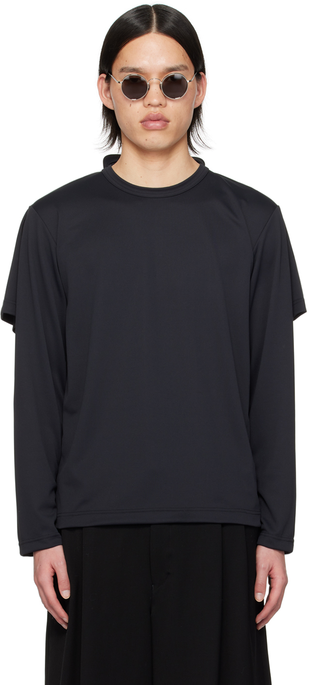 Black Layered Polo Long Sleeve T Shirt