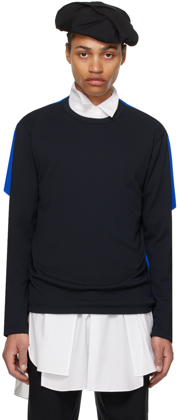 Shop Comme Des Garçons Homme Deux Black & Blue Layered Long Sleeve T-shirt In Black X Blue