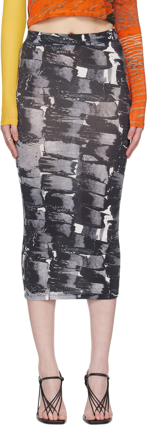 Louisa Ballou Multicolor Graphic Midi Skirt In 0091 Painted Check
