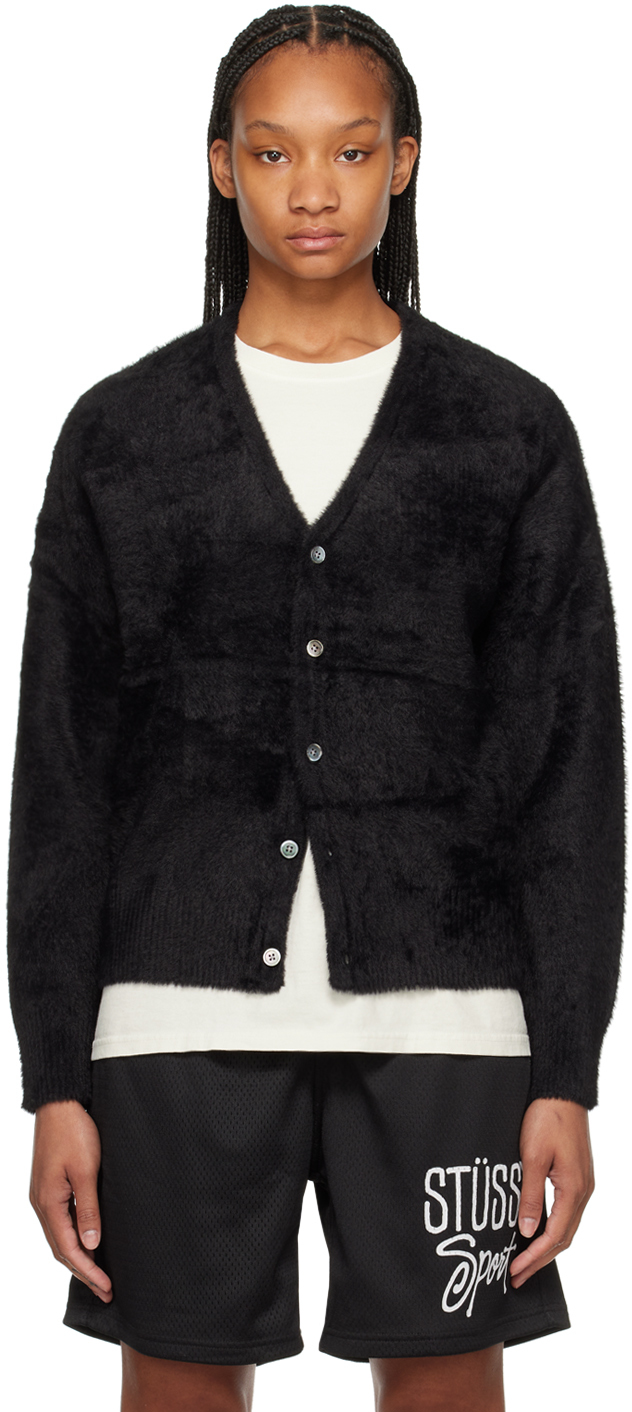 Stüssy: Black Shaggy Cardigan | SSENSE Canada