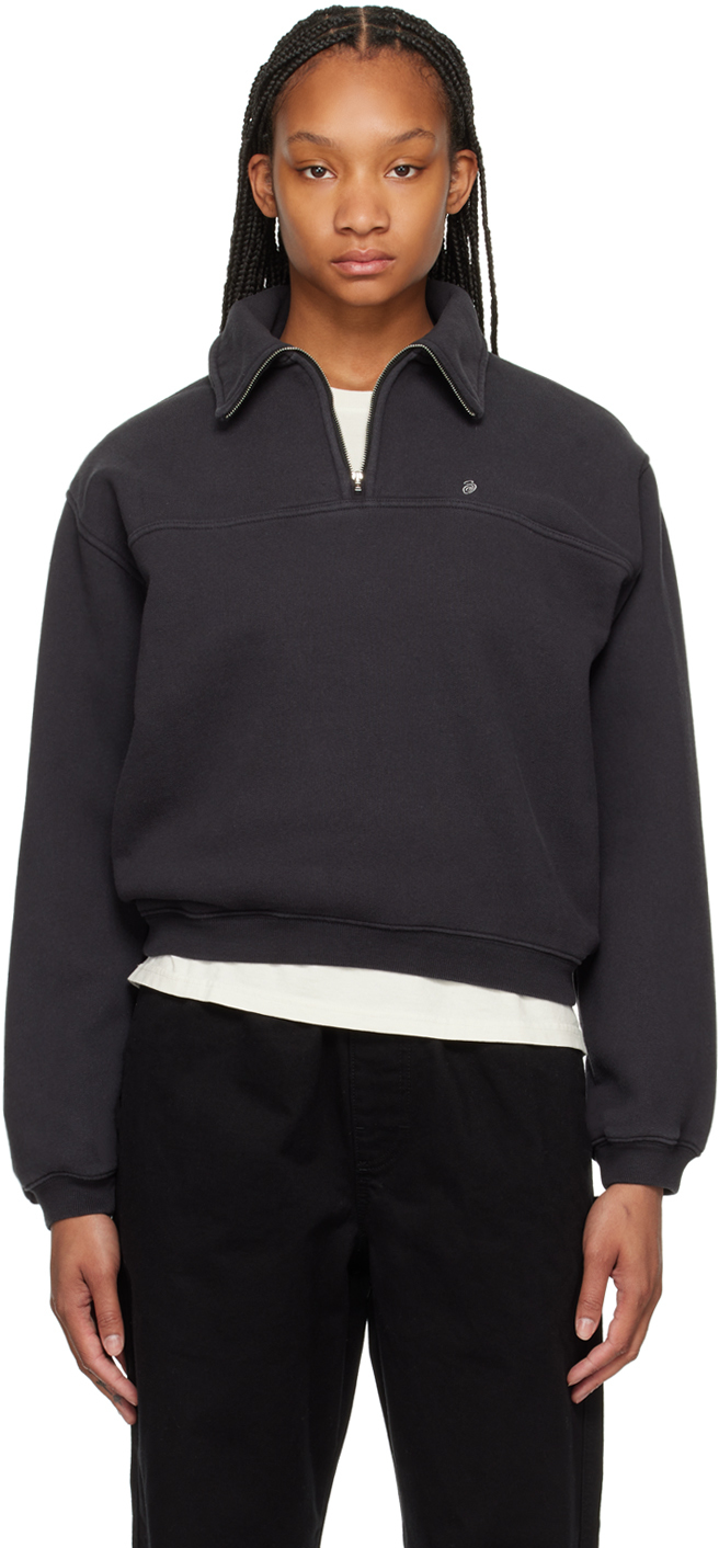 Shop Stussy Black Half-zip Sweatshirt