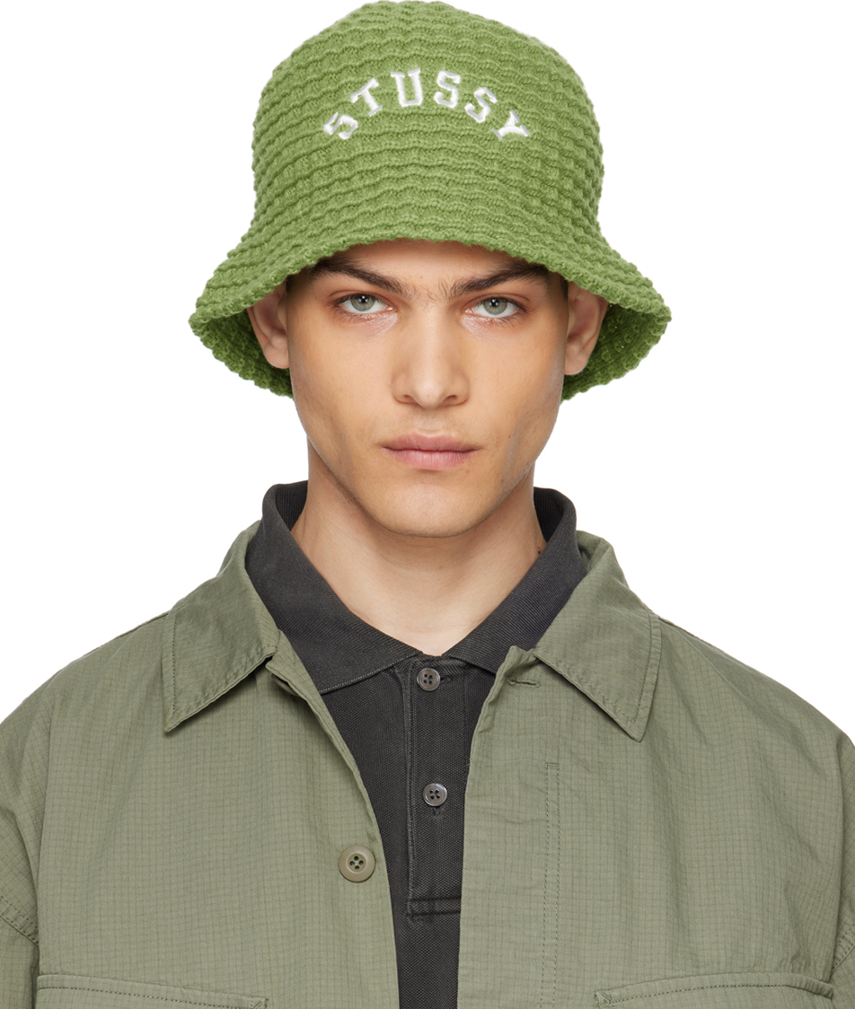 Shop Stussy Green Waffle Knit Bucket Hat In Gren Green