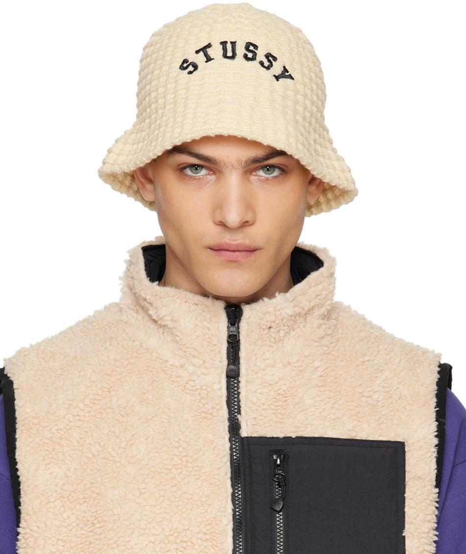 Stüssy: Off-White Waffle Knit Bucket Hat | SSENSE Canada