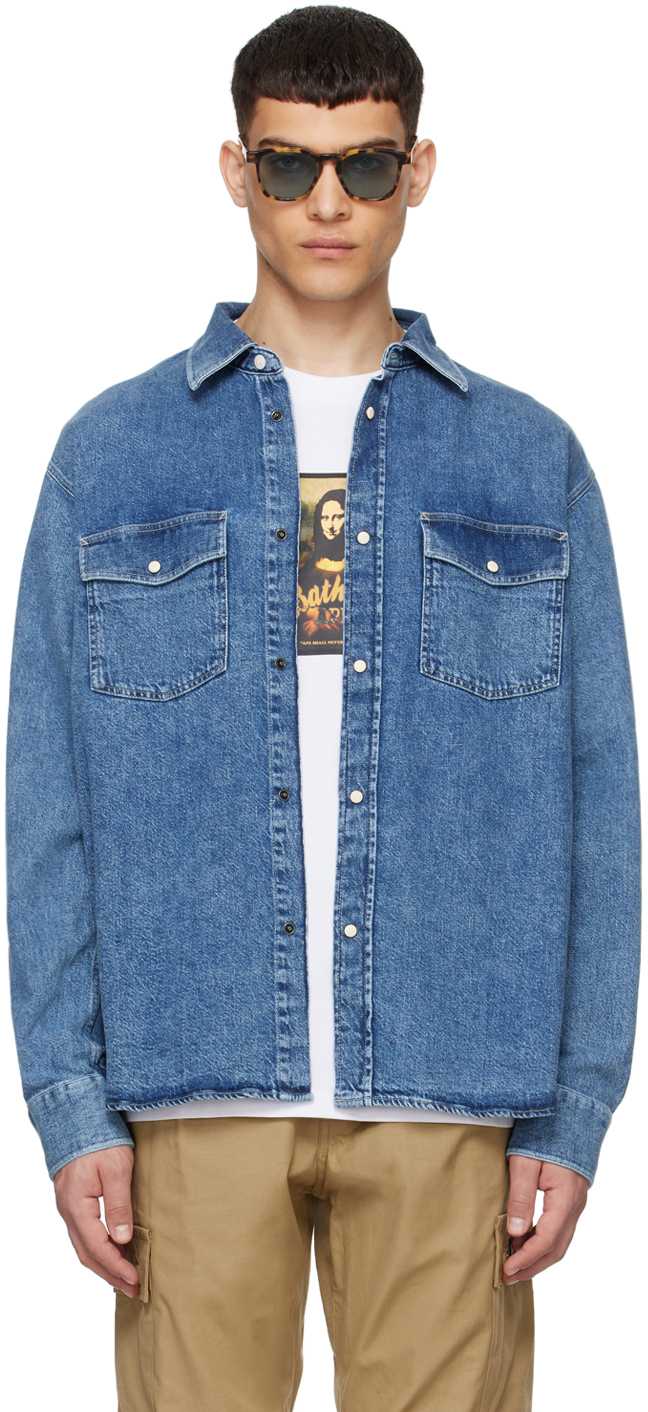 Stüssy: Blue Boxy Denim Shirt | SSENSE