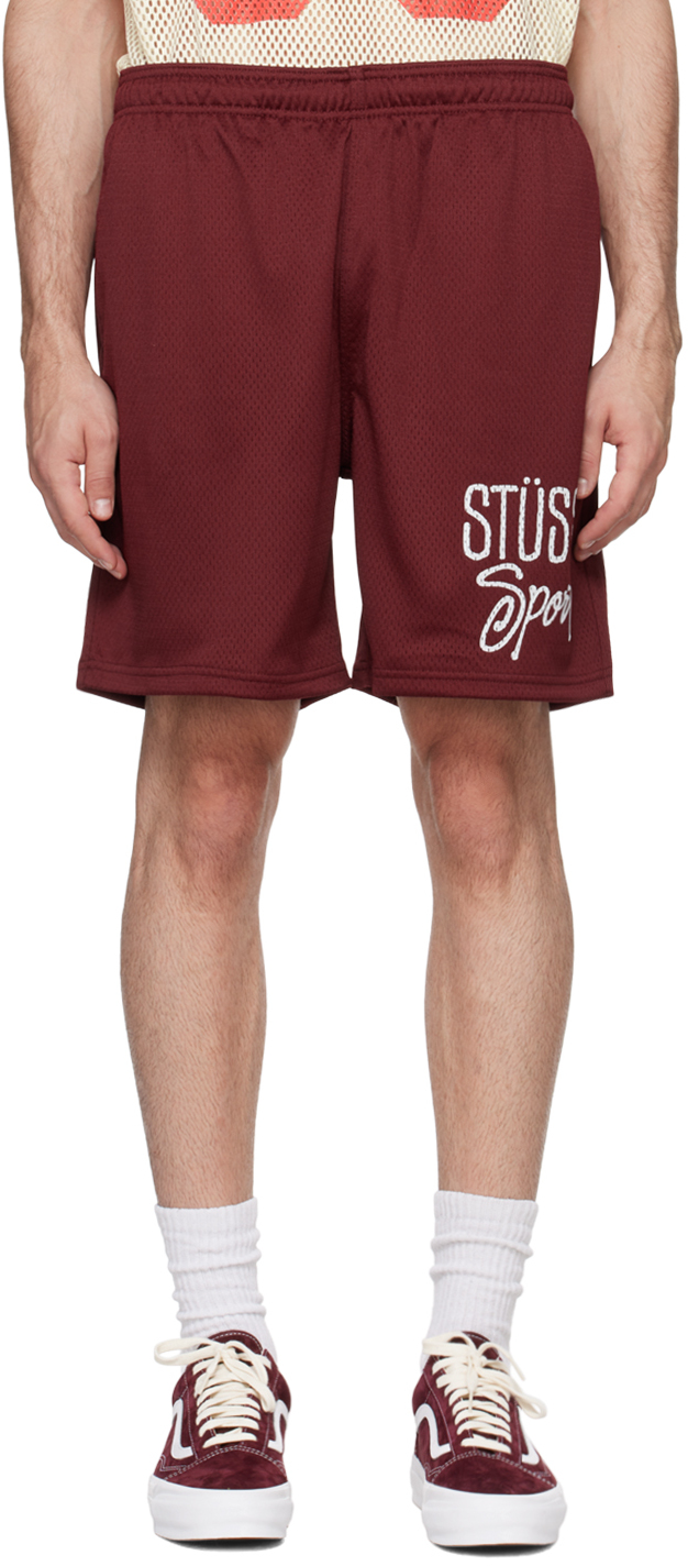 Shop Stussy Burgundy 'sport' Shorts In Maro Maroon