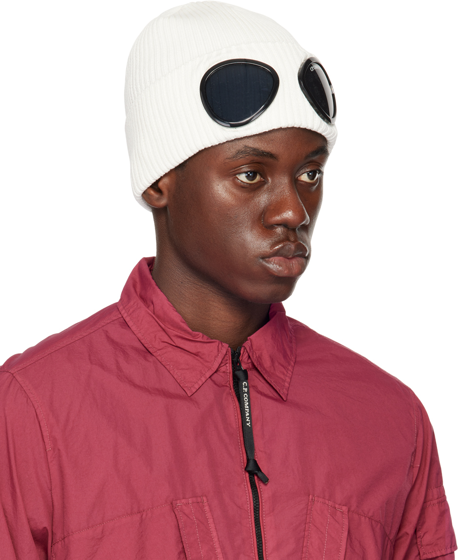C.P. Company White Goggle Beanie | Smart Closet