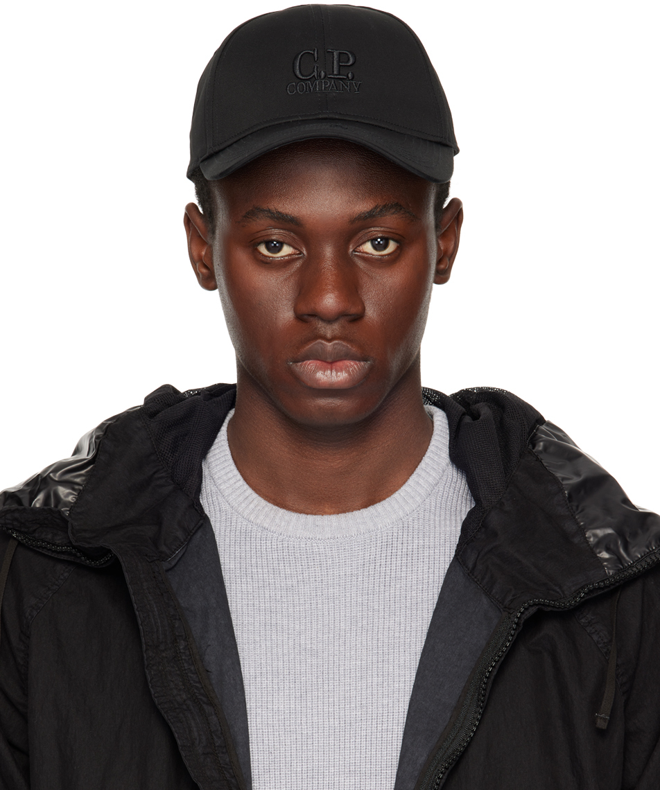 C.P. Company: Black Gabardine Logo Cap | SSENSE