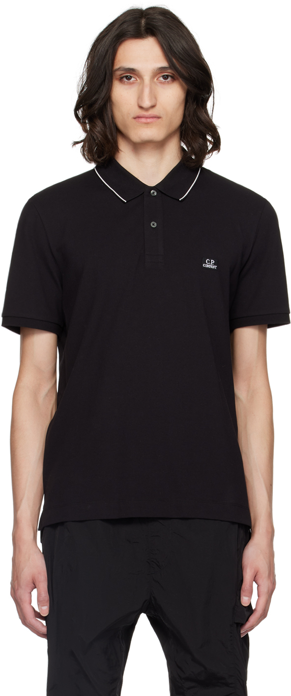 C.p. Company Collared Polo Shirt Short Sleeves In Black