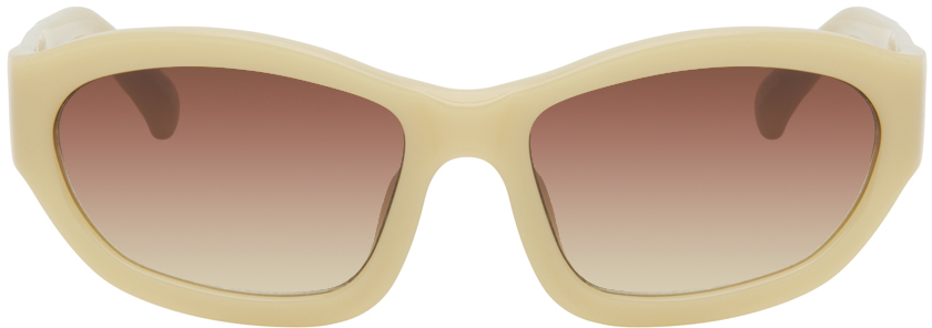 Dries Van Noten Beige Linda Farrow Edition Goggle Sunglasses In Hay/silver/brown Gr