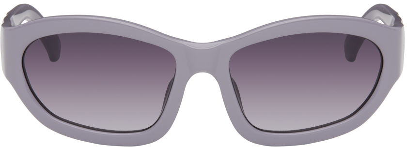 Dries Van Noten Purple Linda Farrow Edition Goggle Sunglasses In Lilac/silver/grey Gr