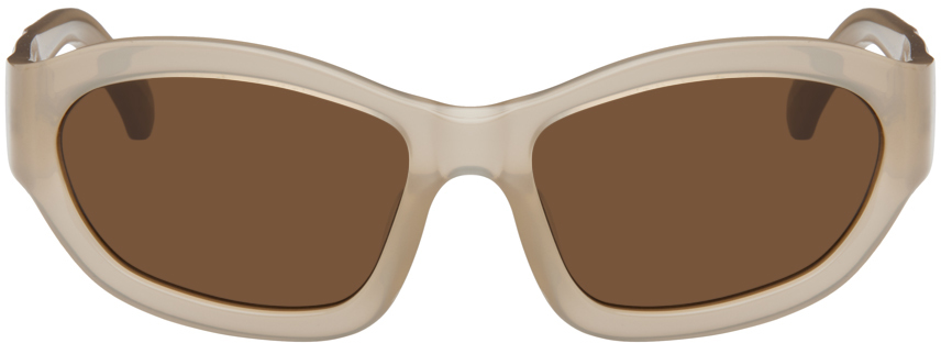 Dries Van Noten Beige Linda Farrow Edition Goggle Sunglasses In Taupe/silver/brown
