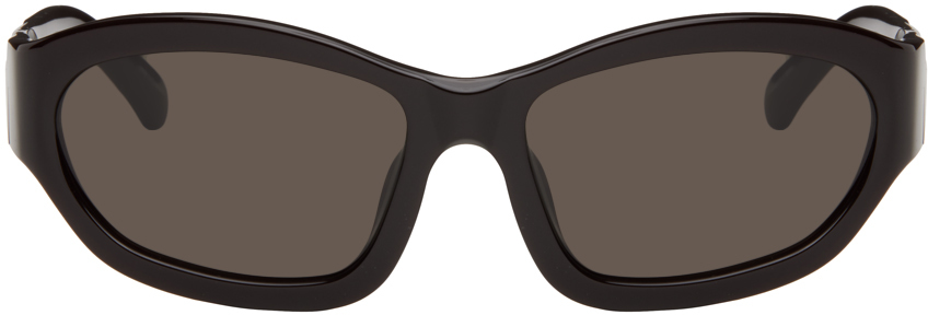 Dries Van Noten Brown Linda Farrow Edition Goggle Sunglasses In Dark Brown/silver/gr