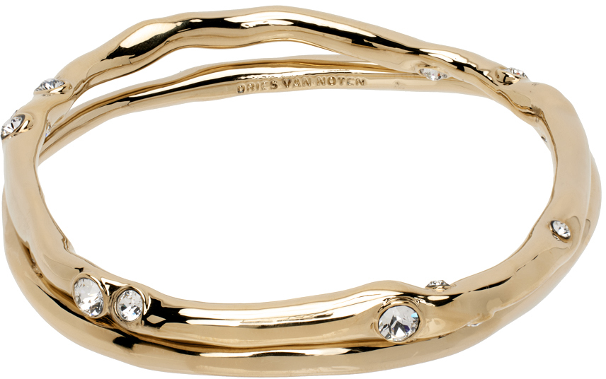 Shop Dries Van Noten Gold Crystal Cuff Bracelet Set In 954 Gold