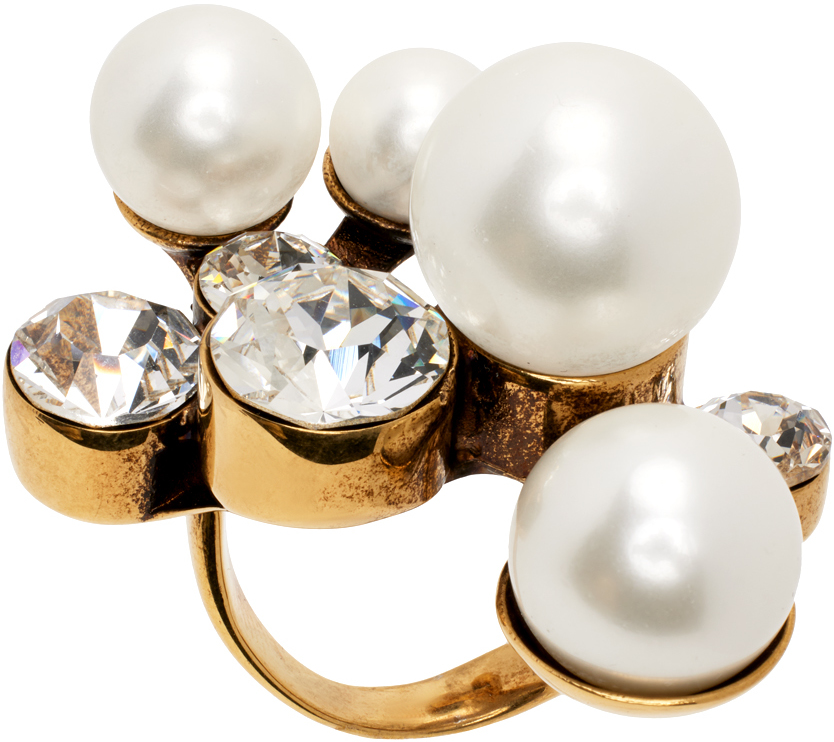 Shop Dries Van Noten Gold Faux-pearl Ring In 973 Brass