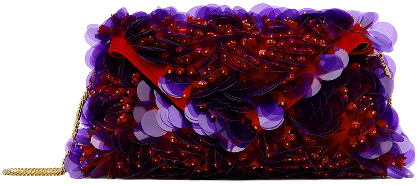 Shop Dries Van Noten Red & Purple Sequin Embellished Shoulder Bag In 352 Red