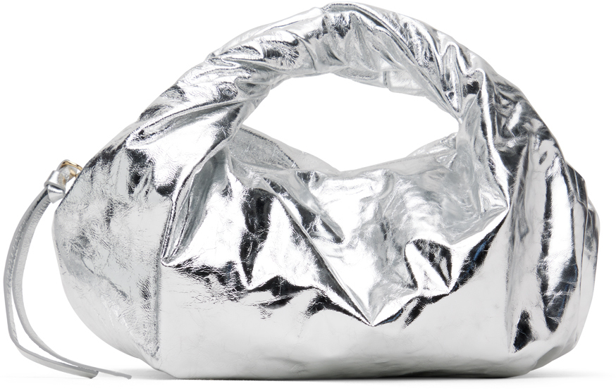 Dries Van Noten Twister Small Metallic Top-handle Bag In Silver