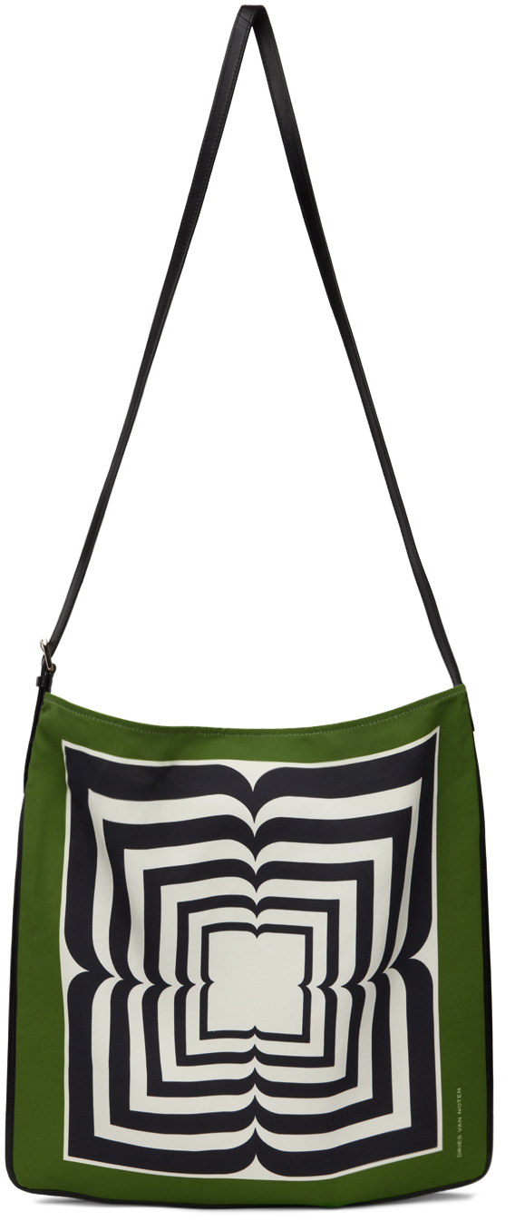Shop Dries Van Noten Green & Off-white Printed Scarf Tote In 604 Green