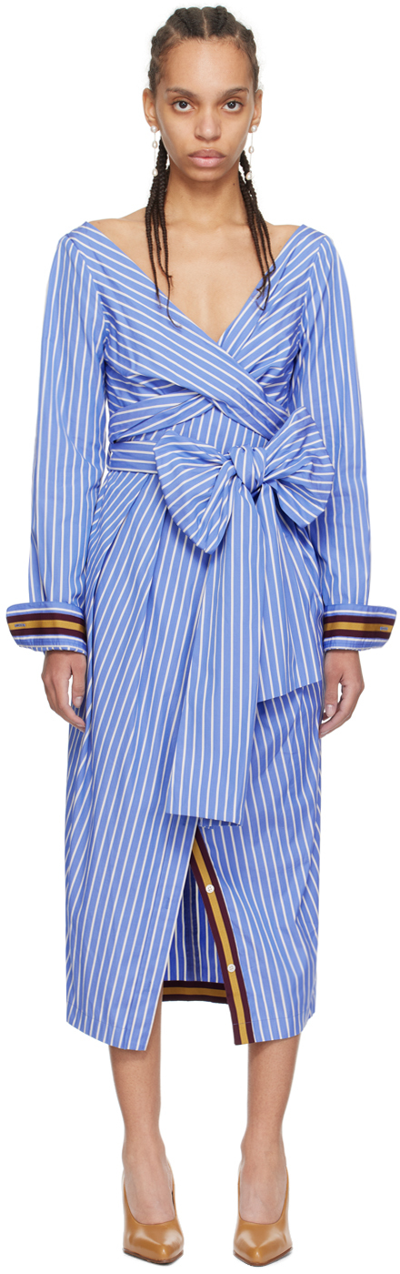 Shop Dries Van Noten Blue Striped Midi Dress In 514 Light Blue