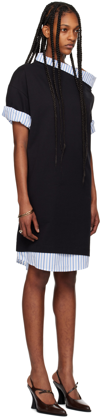 Dries Van Noten Layered Short Sleeve Cotton Sweatshirt Dress In 900 Black