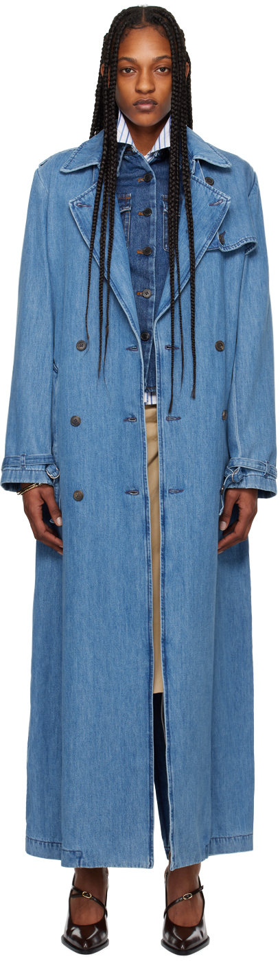 Shop Dries Van Noten Blue Belted Denim Coat In 514 Light Blue