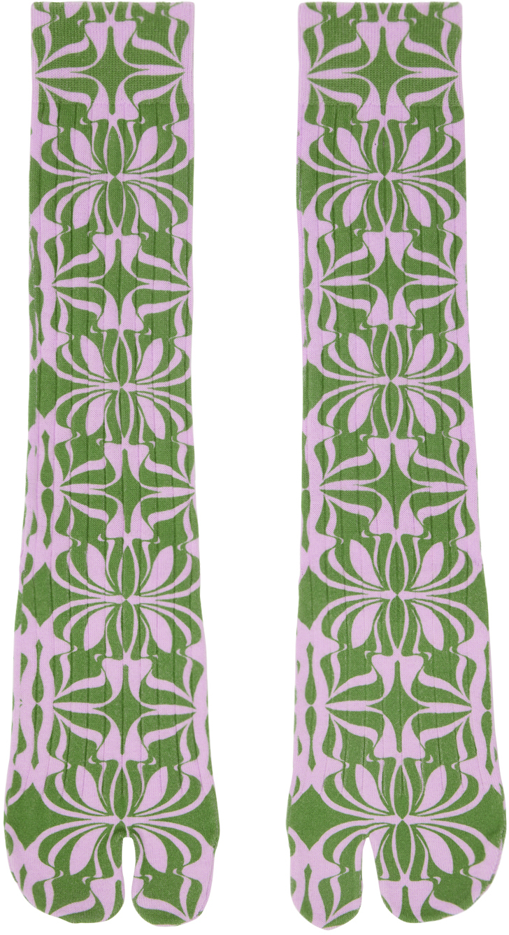 Dries Van Noten Green & Purple Printed Tabi Socks In 403 Lilac