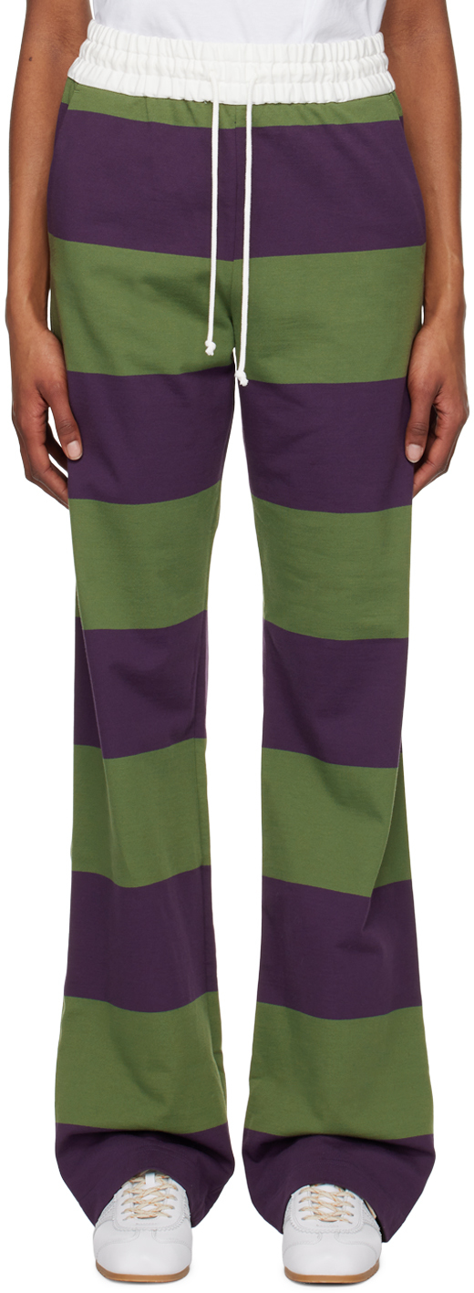 Shop Dries Van Noten Green & Purple Striped Lounge Pants In 402 Dark Purple