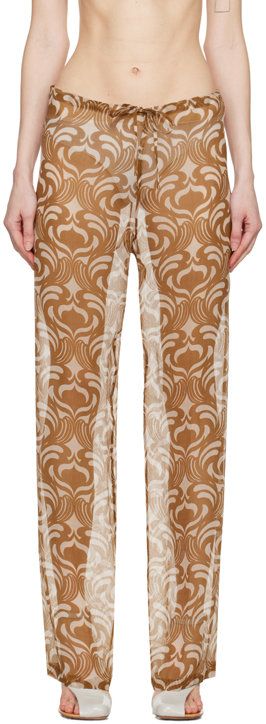 Dries Van Noten Off-white & Tan Printed Trousers In 712 Tan