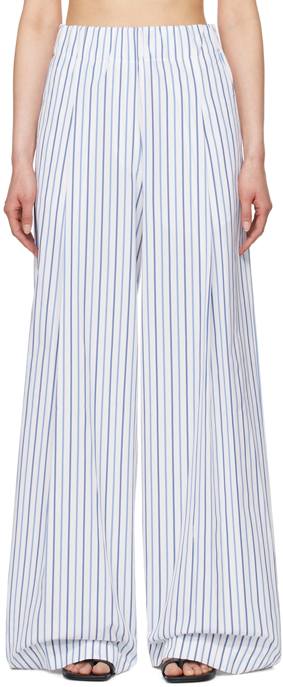 Shop Dries Van Noten White & Blue Elasticated Trousers In 514 Light Blue