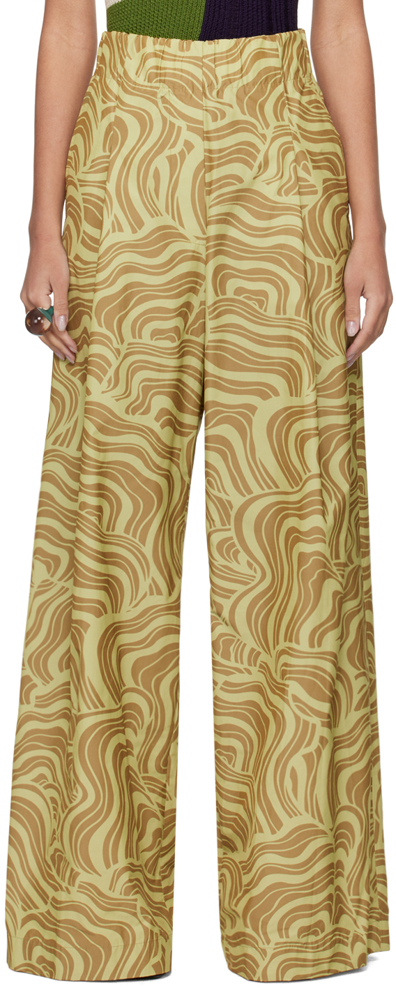 Shop Dries Van Noten Yellow Printed Trousers In 206 Pale Yellow