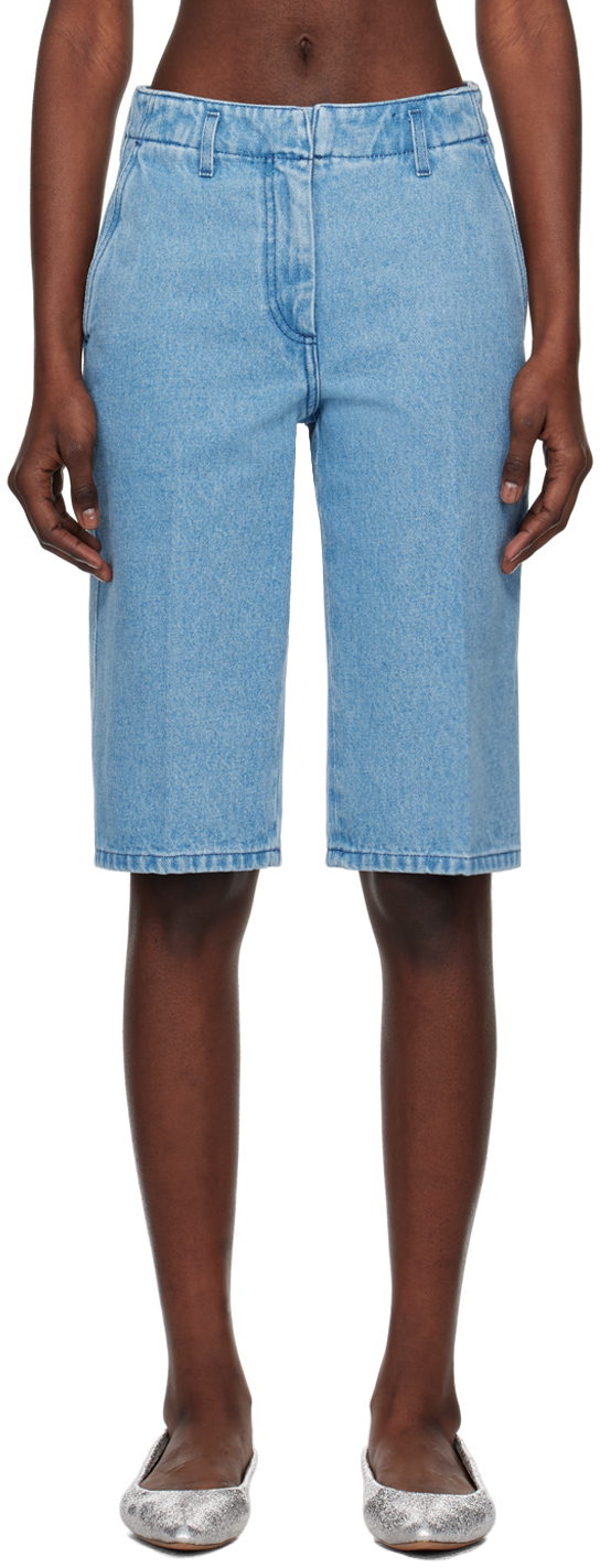 Shop Dries Van Noten Blue Tailored Denim Shorts In 514 Light Blue