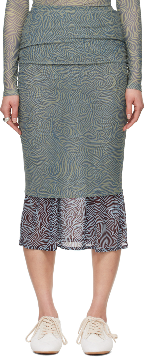 Shop Dries Van Noten Green Layered Midi Skirt In 606 Khaki