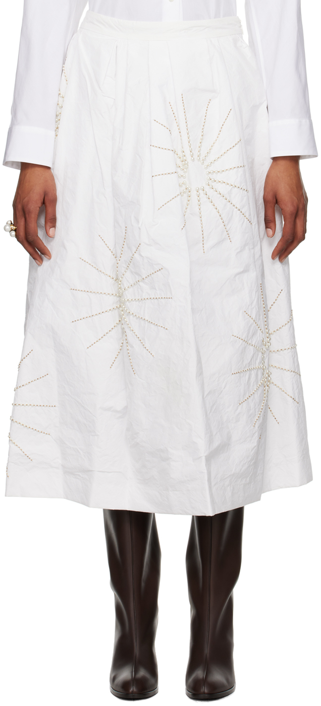 White Beaded Midi Skirt