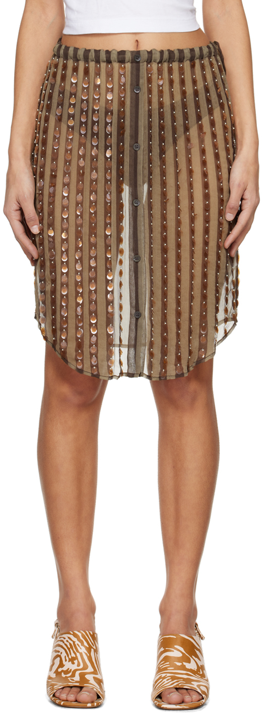 Dries Van Noten Shirty Embellished Sheer Midi Skirt In Brown