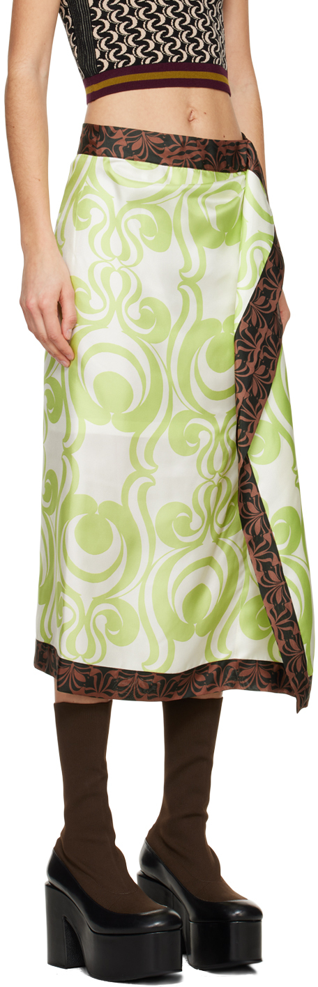 Shop Dries Van Noten Green Draped Midi Skirt In 601 Light Green