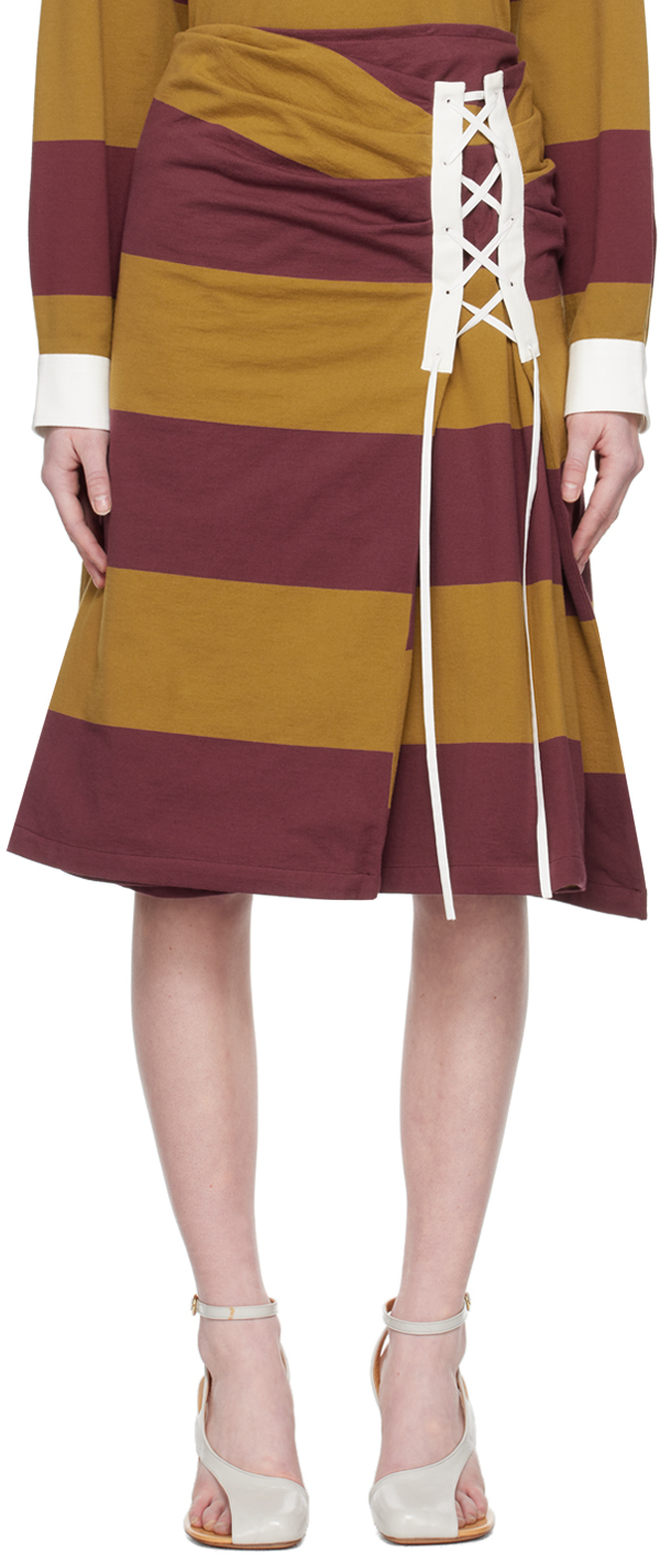 Shop Dries Van Noten Burgundy & Brown Lace-up Skirt In 203 Mustard